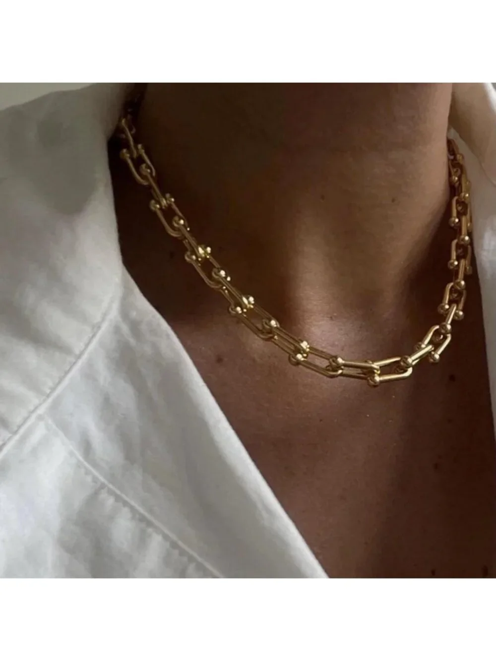18K Gold Plated Paperclip Necklace for Women | Chunky Link Chain Choker Jewelry